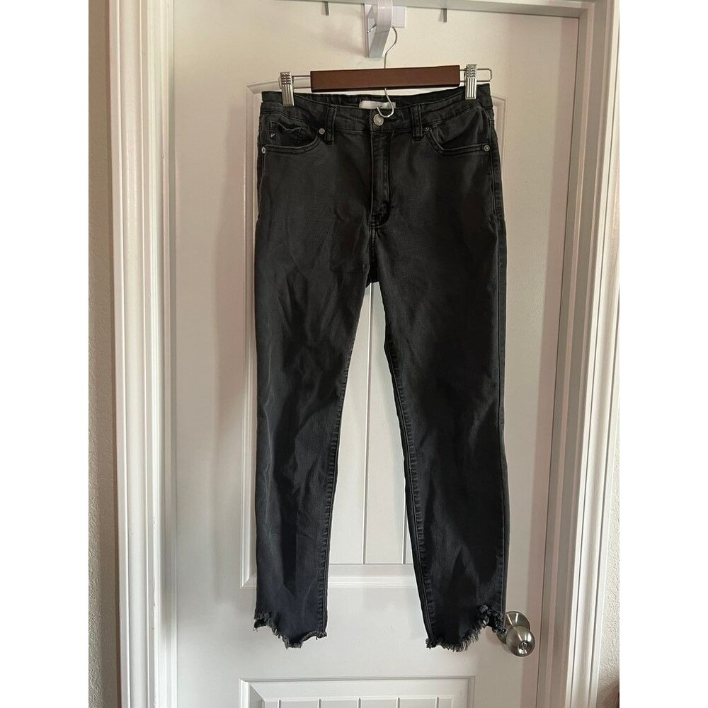 Kancan Women's Black Distressed Hem Jeans